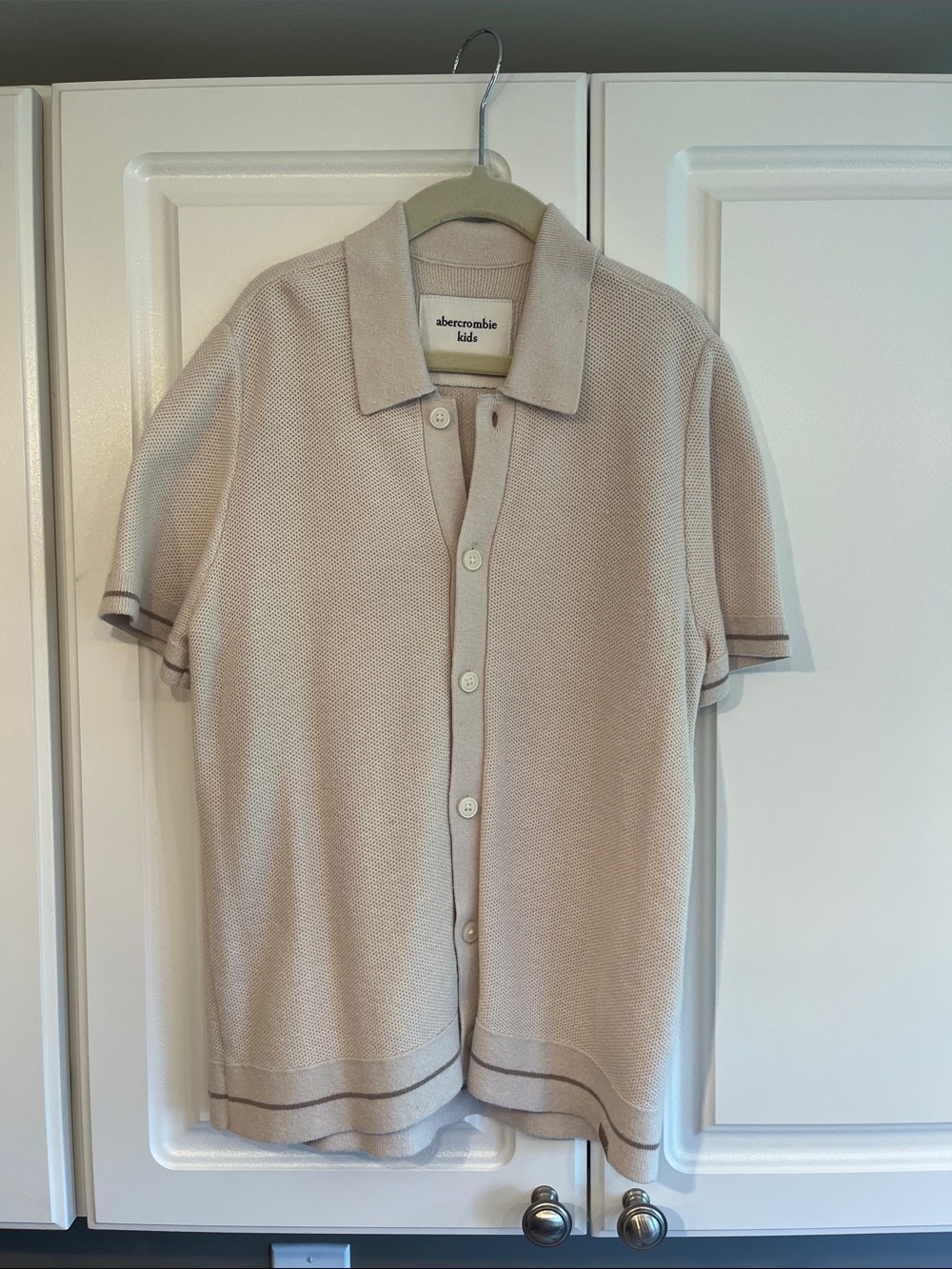 abercrombie kids Beige Short-Sleeve Sweater Polo with Contrast Trim